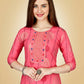 Jyoti Fashion Women's Pink Viscose Rayon Embroidered Kurta Pant Set | Swadesiicart