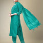 Jyoti Fashion Women's Rama Cotton Blend Embroidery & Fancy Lace work Kurta with Trouser & Dupatta | Swadesiicart