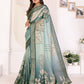 Joban Fashion Teal Floral Print pattern Banarasi Silk Sarees | Swadesiicart