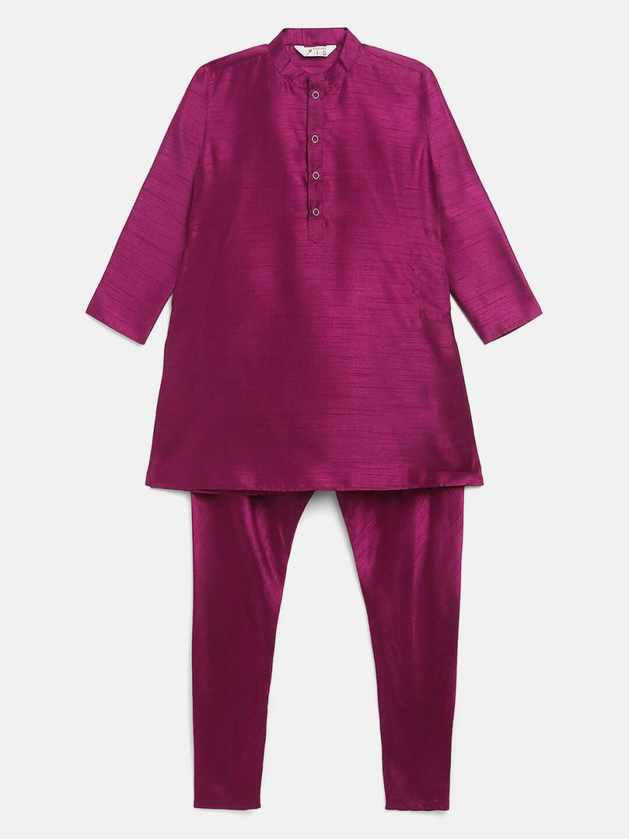 Ahalyaa Purple Poly Silk Solid Kids Kurta Churidar Set For Boys | Swadesiicart