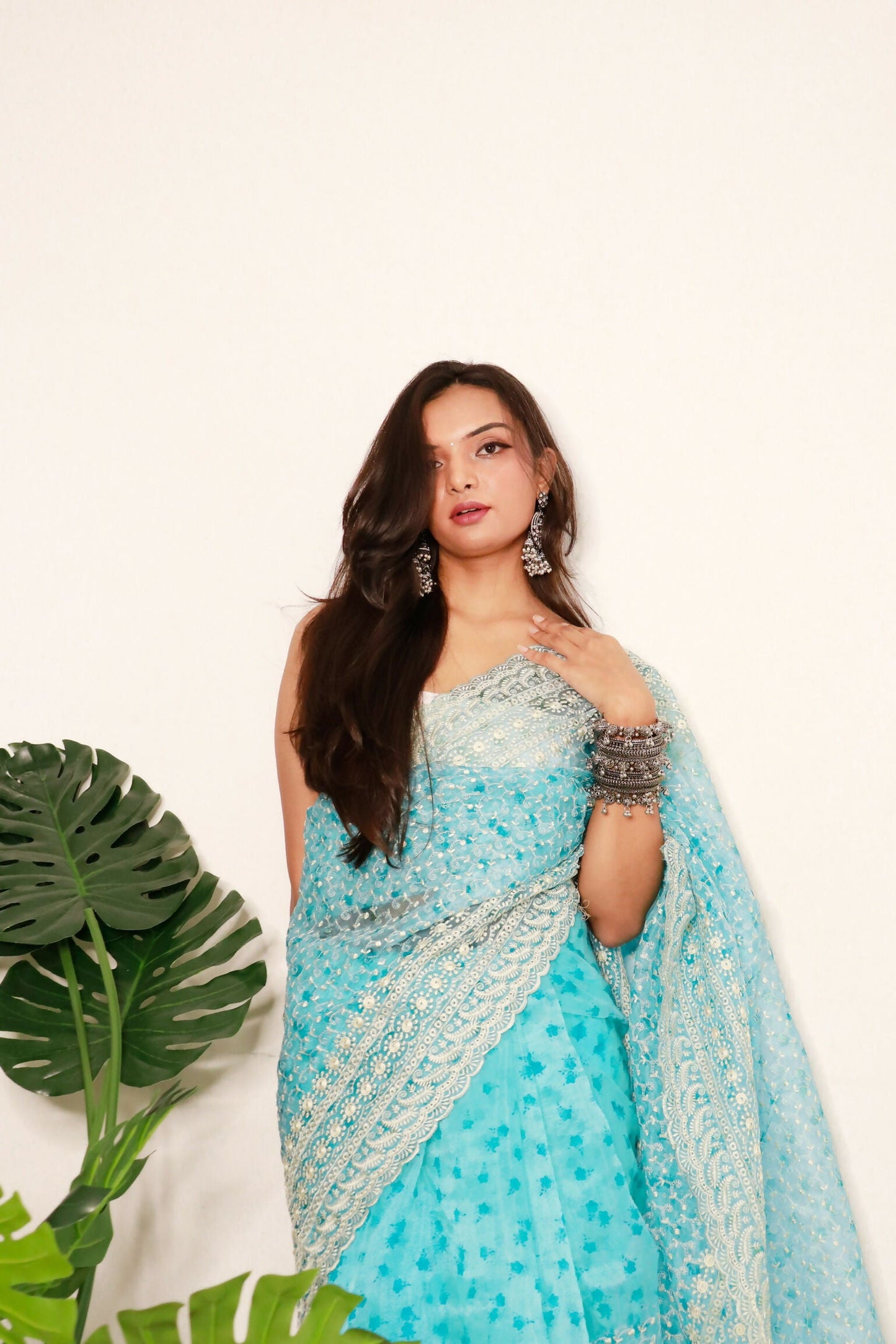 Vamsee Divya Sky Organza Saree - Swadesiicart