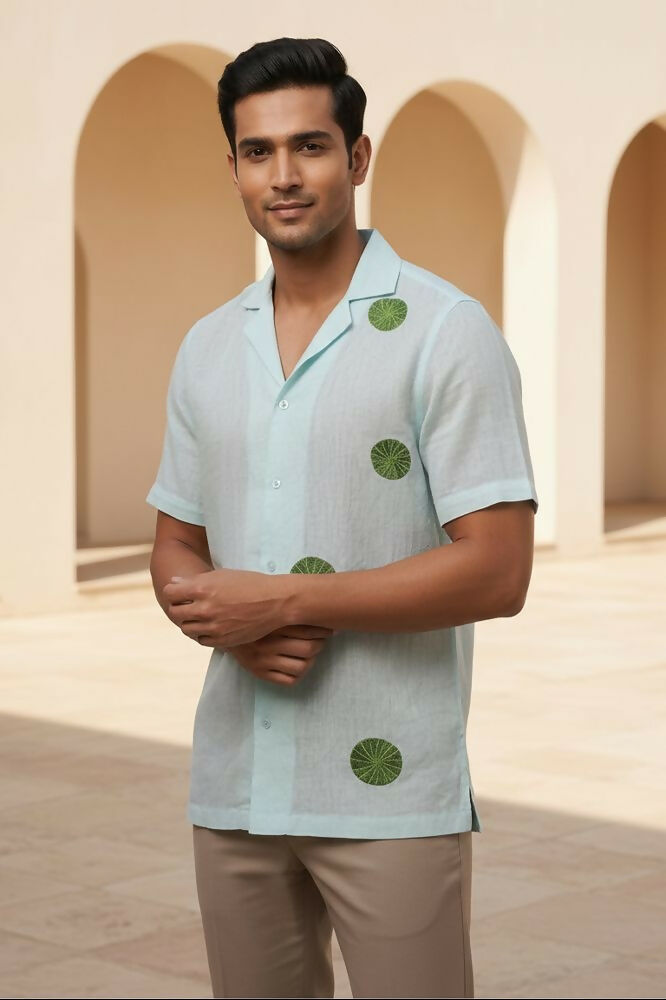 Celeste — Blue Embroidered Linen Shirt by Hilo Design