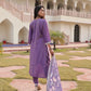 Jyoti Fashion Women's Purple Simmer Silk Floral Print with Embroidered Kurta Set | Swadesiicart