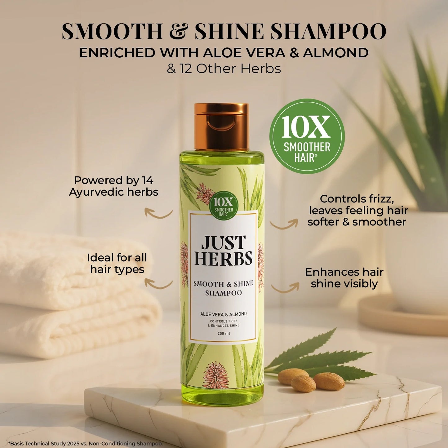 Smooth & Shine Shampoo for Dry and Frizzy Hair| Aloe Vera, Almond, Rice Protein & 12 Herbs (Copy)
