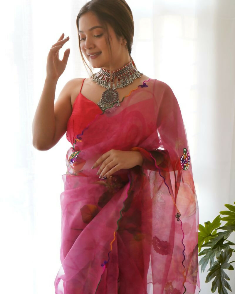 Vamsee Dillagi Dark Pink (Dillagi) Organza Saree - Swadesiicart