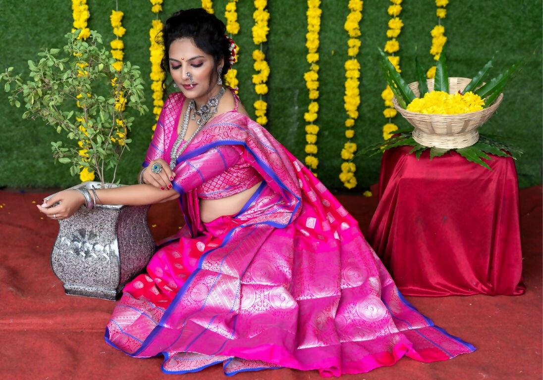 Jyoti Fashion Women's Pink Soft Handloom Silk Zari Woven Saree with Blouse | Swadesiicart