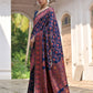 Vishnu Weaves Women's Navy-Blue Silk Woven Saree with Blouse - Swadesiicart