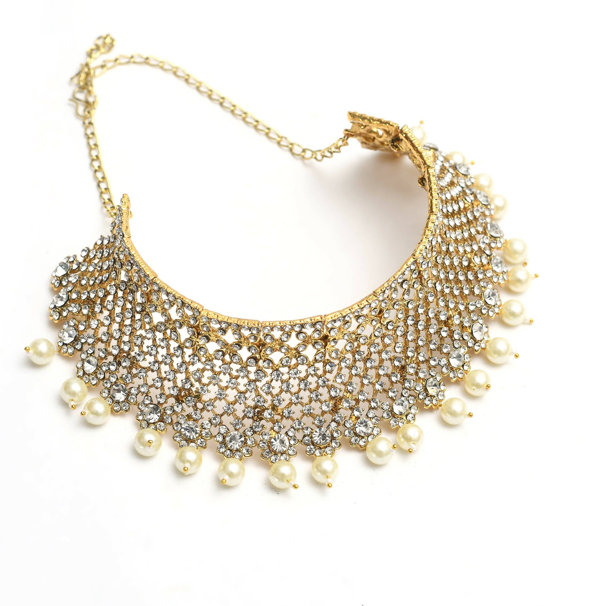 Mominos Fashion Johar Kamal Traditional Rajwadi Design Heavy Golden Necklace Set - Swadesiicart