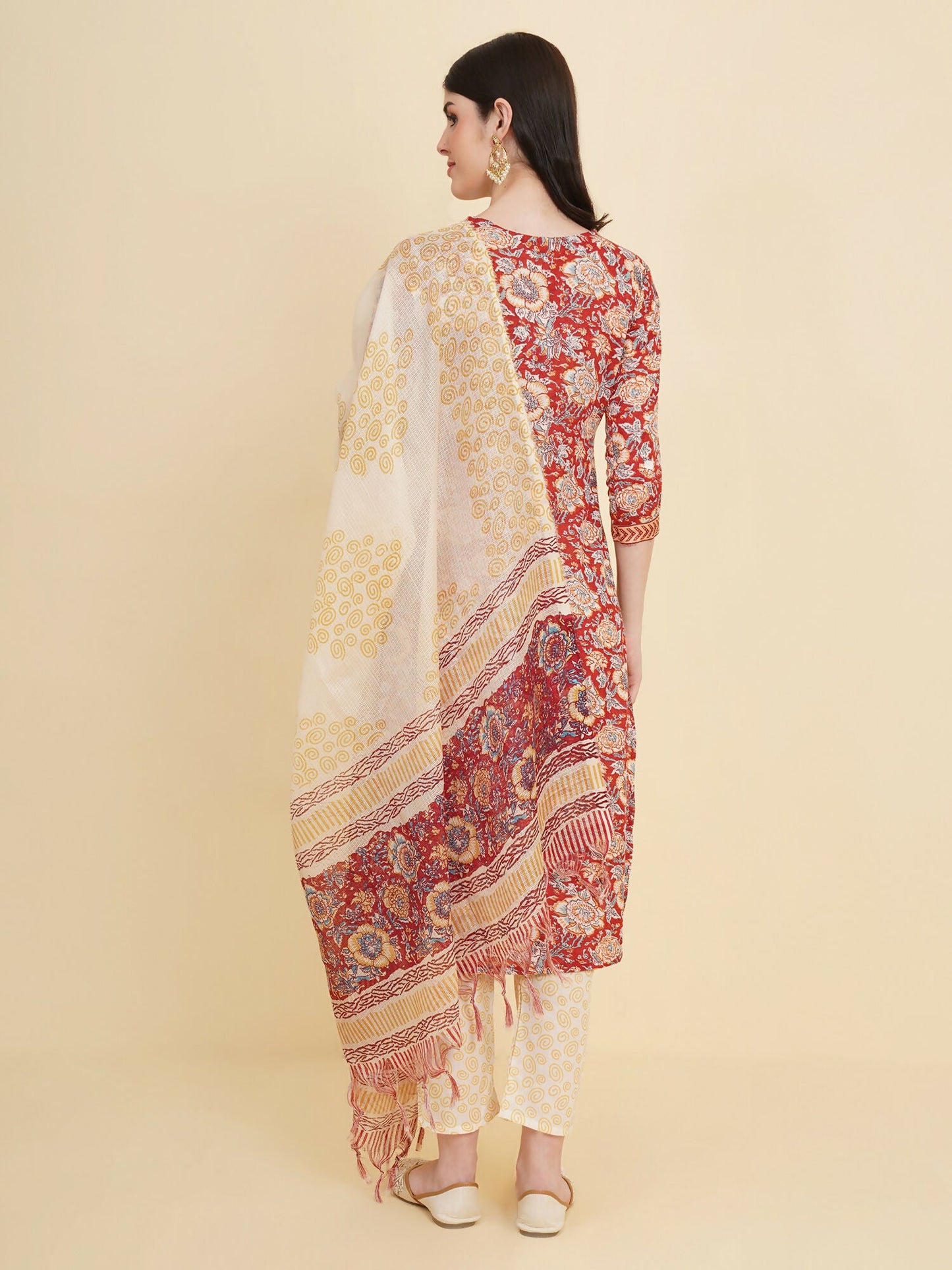 Designer Stylish red Cotton Stitched Suit With Dupatta - Tanisha | Swadesiicart