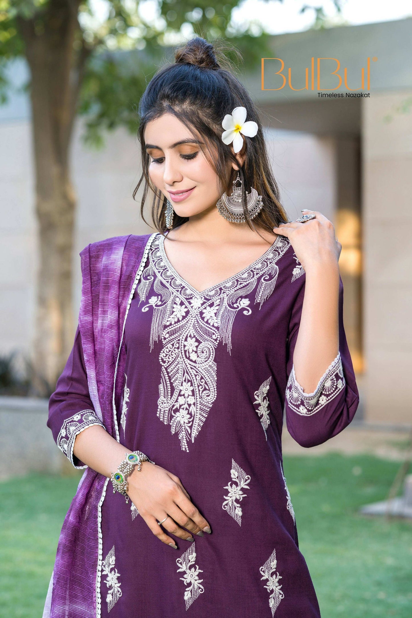 BulBul Pooja Rayon Purple Kurta Set with Dupatta - Swadesiicart