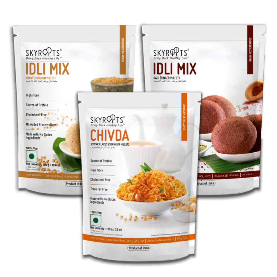 Skyroots Jowar Idli Mix + Jowar Flakes Chivda + Ragi Idli Mix Combo Pack - SKYROOTS VENTURES LLP