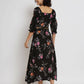Black Crepe Floral Printed Top with Matching Skirt - Shivani