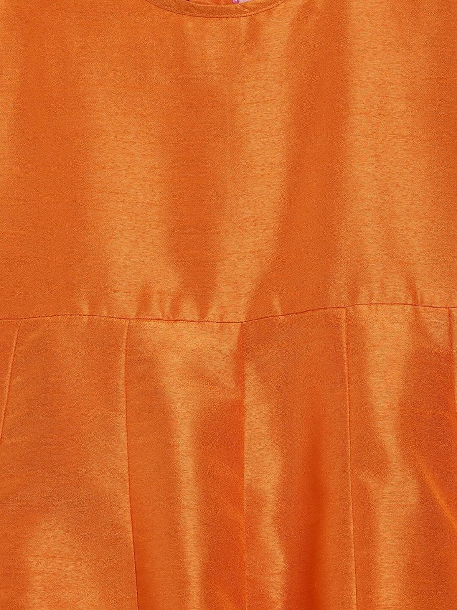 Ahalyaa Orange Poly Silk Anarkali Kids Kurta With Dupatta Set For Girls | Swadesiicart