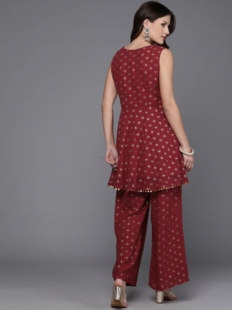 Ahalyaa Women Printed Tunic with Palazzos - Maroon Color | Swadesiicart