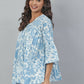 Janasya Women's White Cotton Floral Print Tiered Top | Swadesiicart