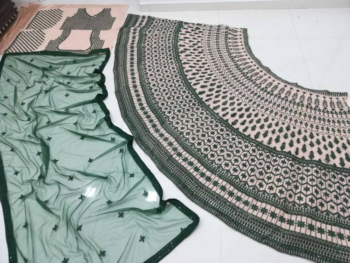 Jyoti Fashion Teal Green & Cream 3mm with Thread Embroidery Georgette Lehenga Choli with Dupatta | Swadesiicart
