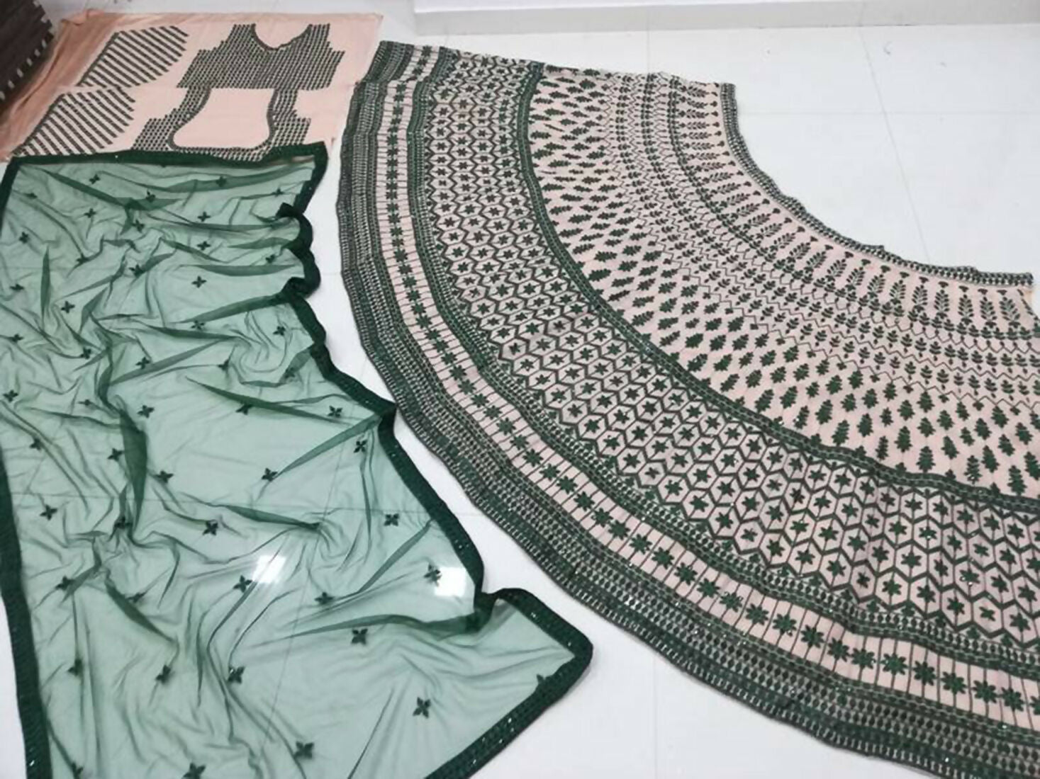 Jyoti Fashion Teal Green & Cream 3mm with Thread Embroidery Georgette Lehenga Choli with Dupatta | Swadesiicart