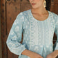 Juniper Women's Skyblue Cambric Placement Floral Printed Tunic | Swadesiicart