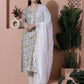 Jyoti Fashion Women's Off White Cotton Floral Digital Printed Kurta with Trouser & Dupatta | Swadesiicart