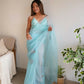 Vamsee Ena Sky Organza Saree - Swadesiicart