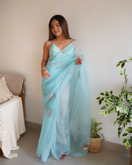 Vamsee Ena Sky Organza Saree - Swadesiicart