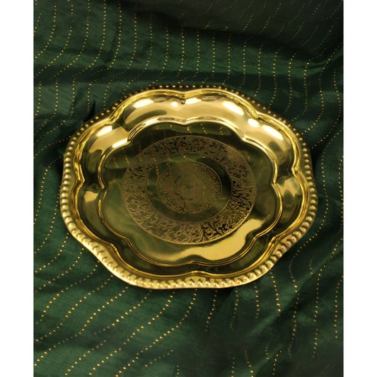 Spillbox Gold-Toned Brass Engraved Zig Zag Thali Pooja Essential | Swadesiicart