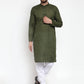 Jompers Men Olive Green Chikan Kurta Only | Swadesiicart