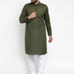 Jompers Men Olive Green Chikan Kurta with Churidar | Swadesiicart