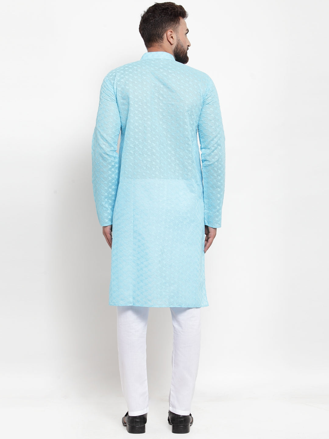 Jompers Men Sky Blue Chikan Kurta with Churidar | Swadesiicart