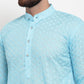 Jompers Men Sky Blue Chikan Kurta Only | Swadesiicart