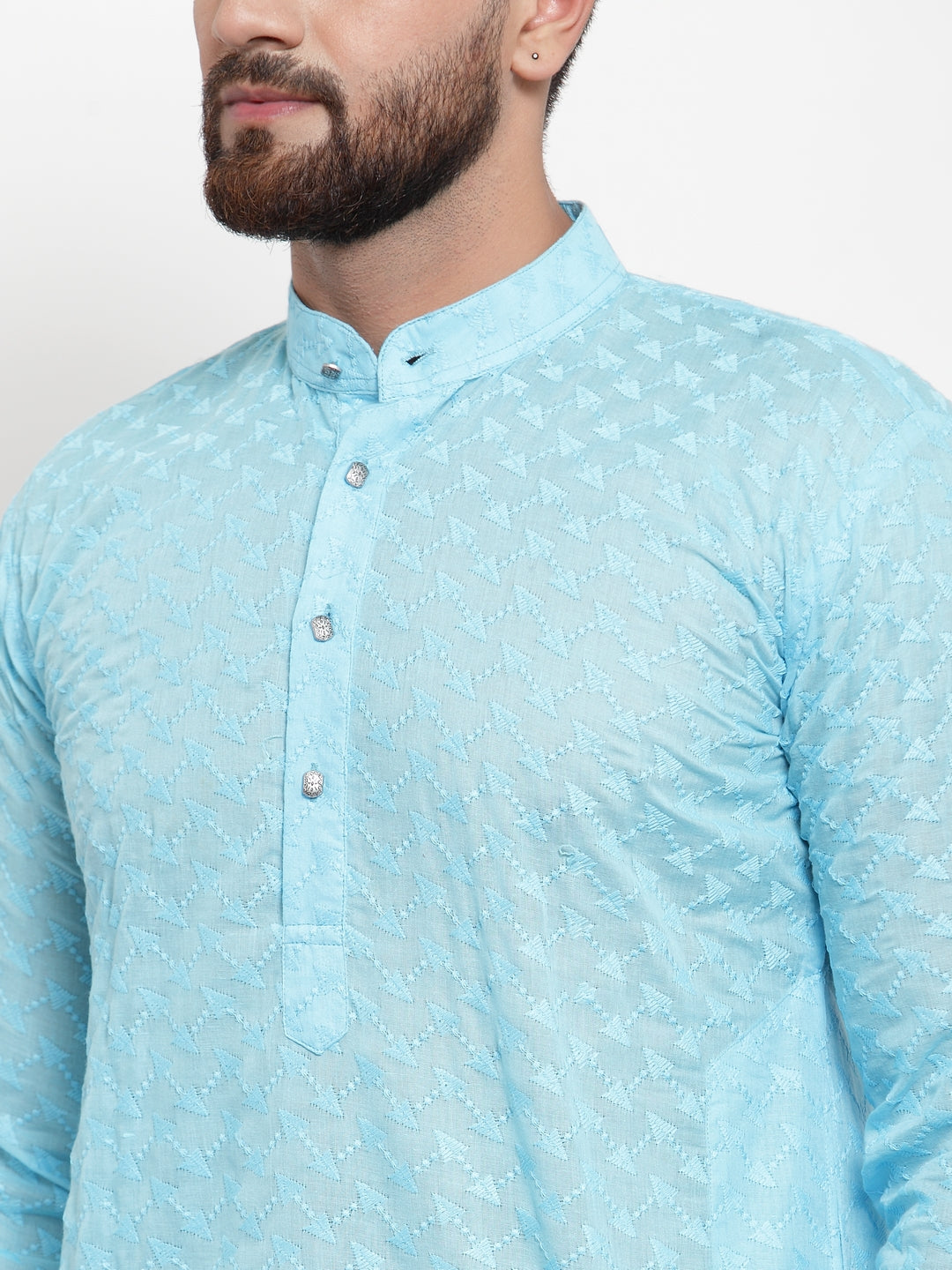 Jompers Men Sky Blue Chikan Kurta with Churidar | Swadesiicart