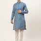 Jompers Men's Blue Printed Jacquard Kurta Payjama Sets | Swadesiicart