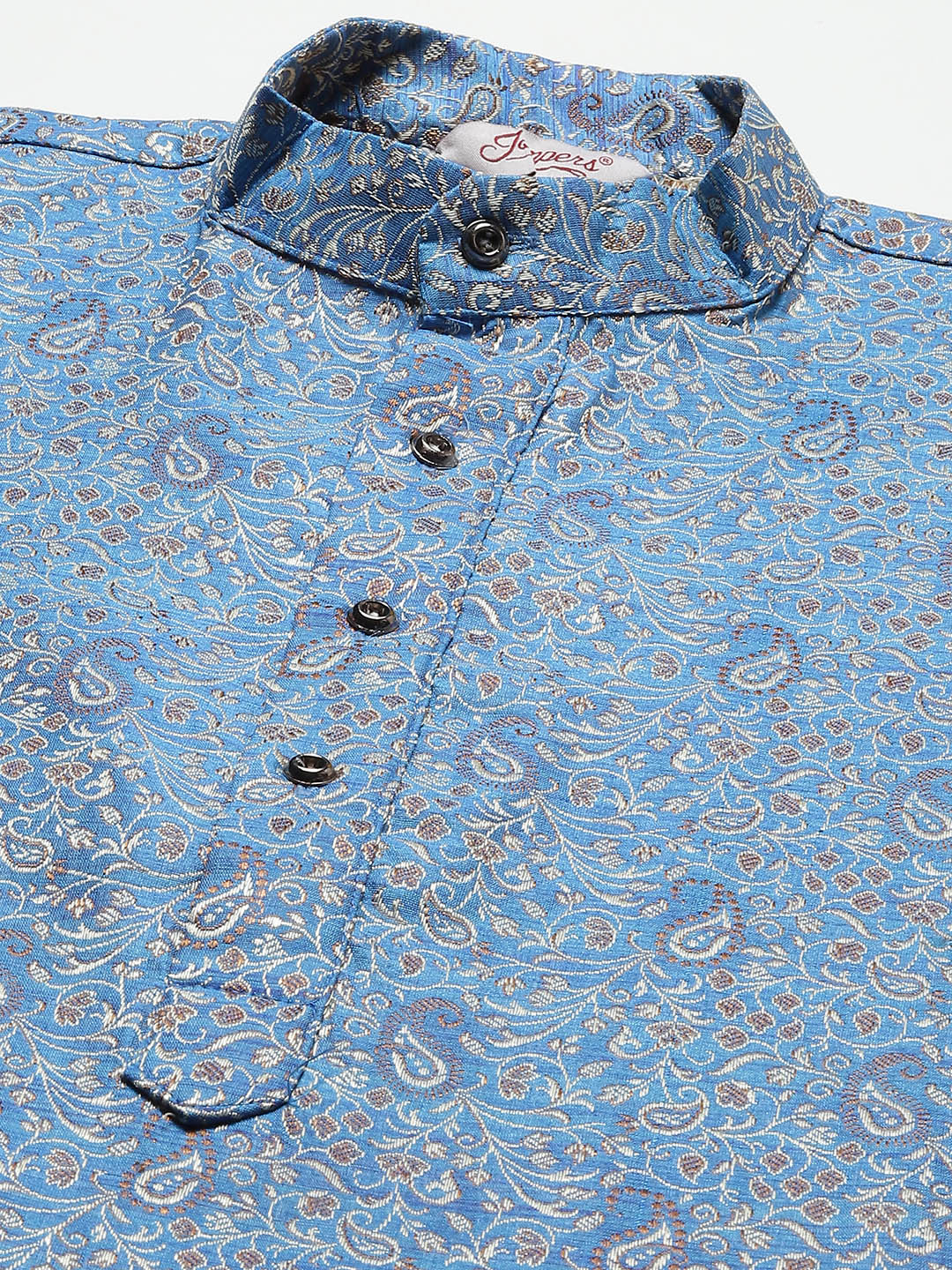 Jompers Men's Blue Printed Jacquard Kurta Payjama Sets | Swadesiicart