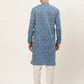 Jompers Men's Blue Printed Jacquard Kurta Payjama Sets | Swadesiicart