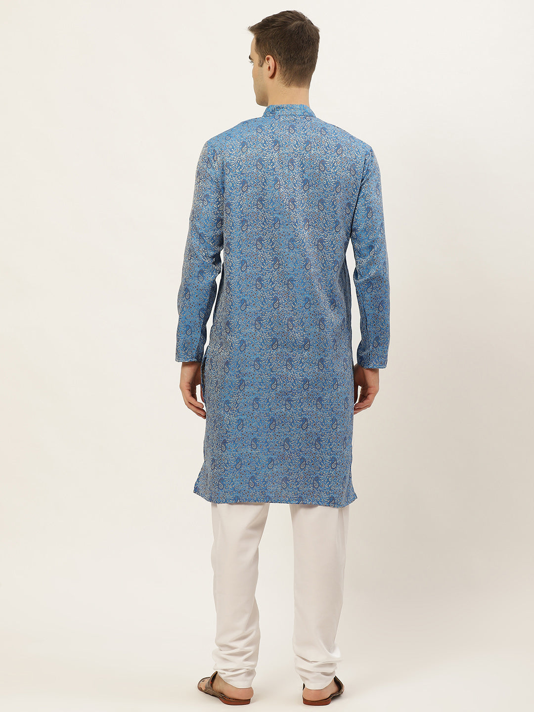 Jompers Men's Blue Printed Jacquard Kurta Payjama Sets | Swadesiicart