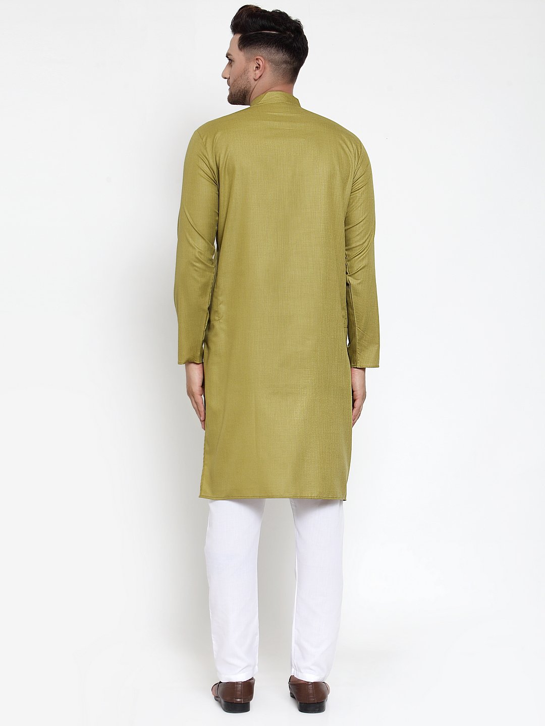 Jompers Men Olive Green & White Solid Kurta Only | Swadesiicart