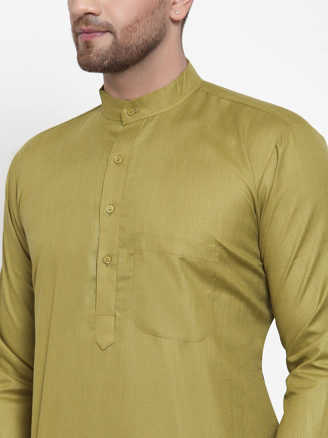 Jompers Men Olive Green & White Solid Kurta Only | Swadesiicart