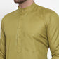 Jompers Men Olive Green & White Solid Kurta with Churidar | Swadesiicart