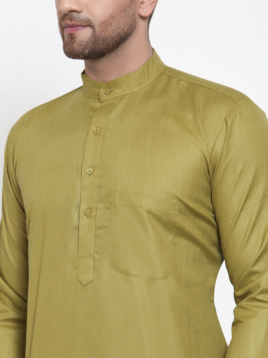 Jompers Men Olive Green & White Solid Kurta with Churidar | Swadesiicart