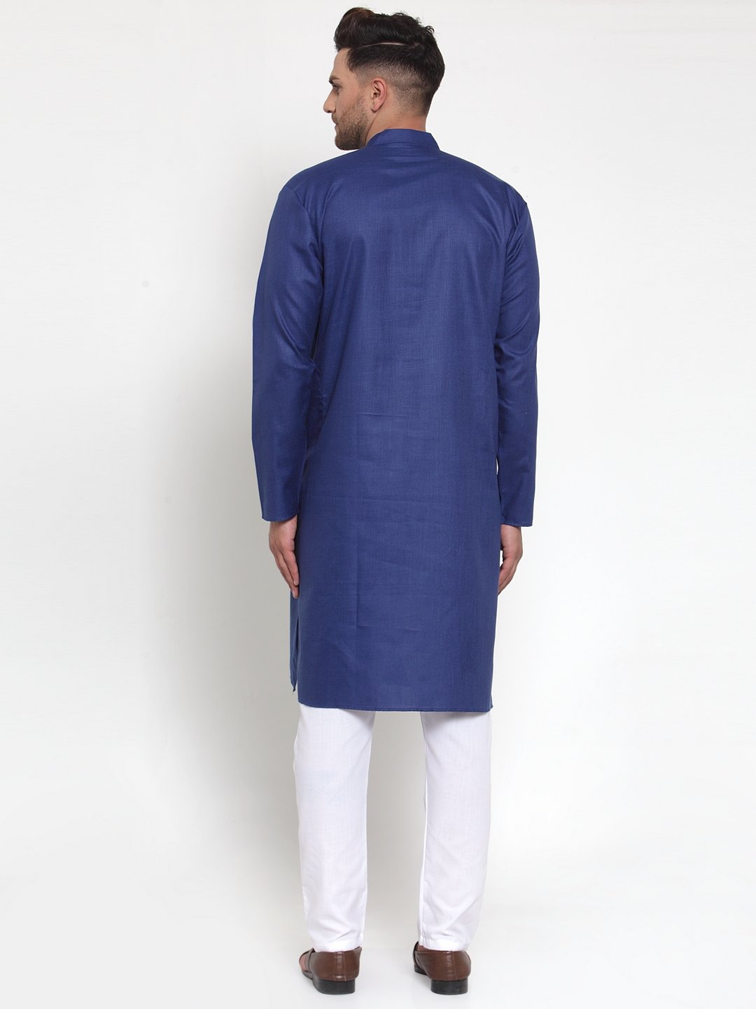 Jompers Men Royal-Blue & White Solid Kurta Only | Swadesiicart