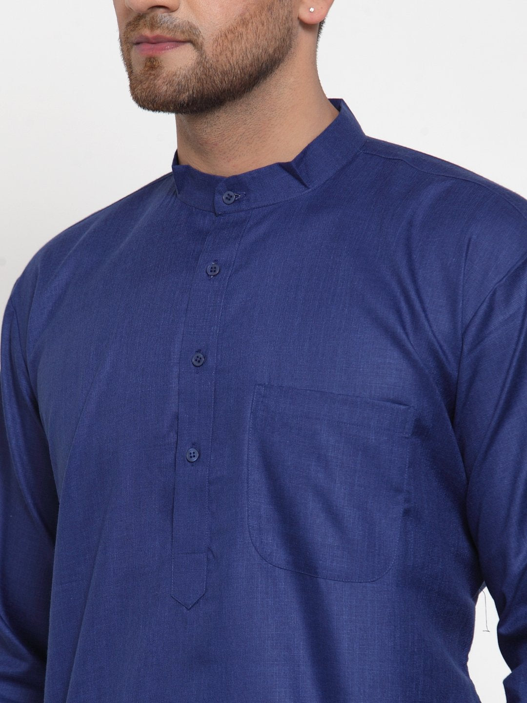 Jompers Men Royal-Blue & White Solid Kurta Only | Swadesiicart
