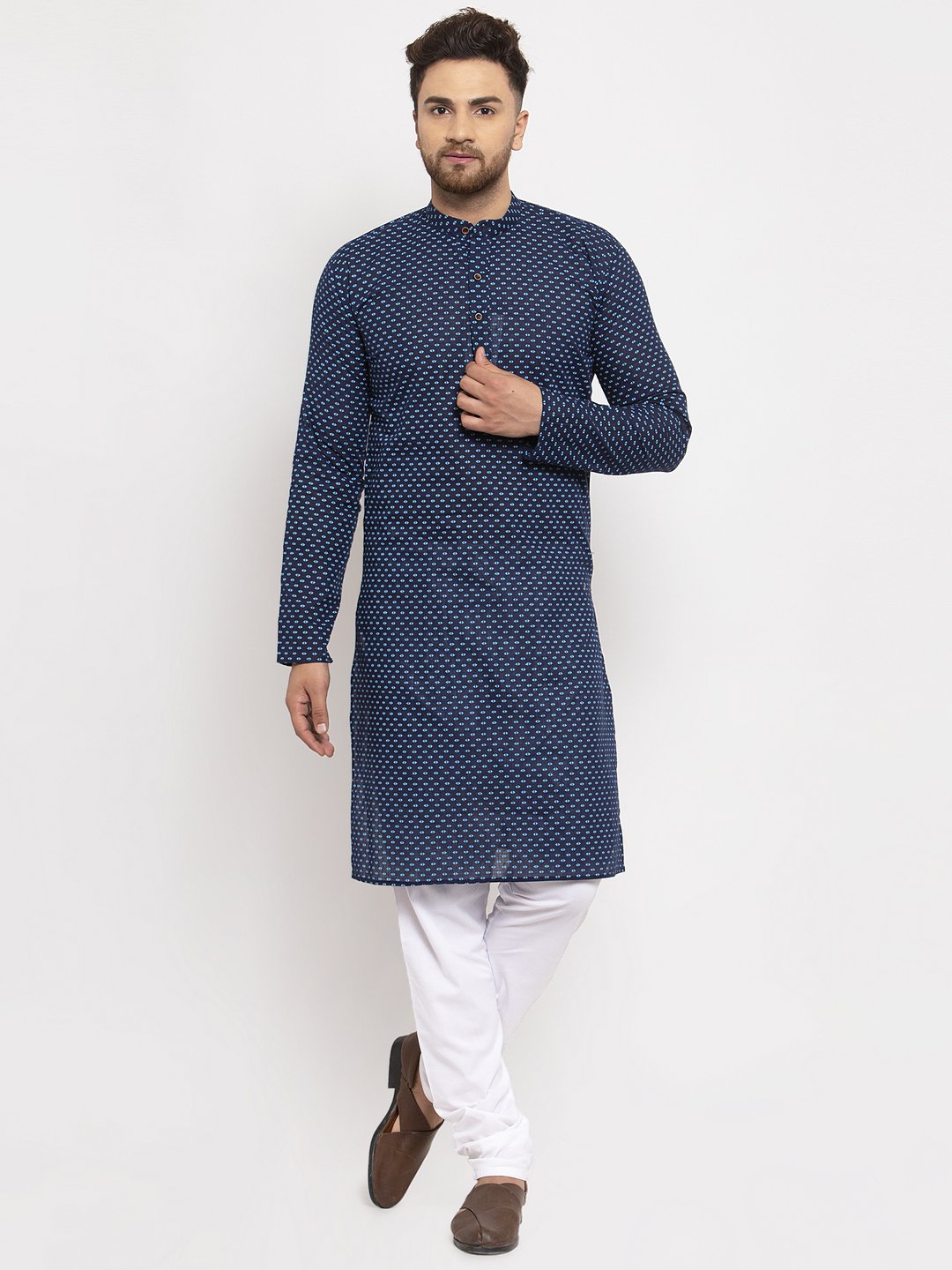 Jompers Men Blue Cotton Printed Kurta Only | Swadesiicart
