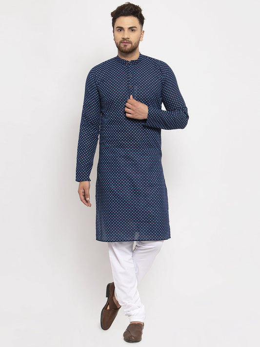 Jompers Men Blue Cotton Printed Kurta with Pyjamas | Swadesiicart