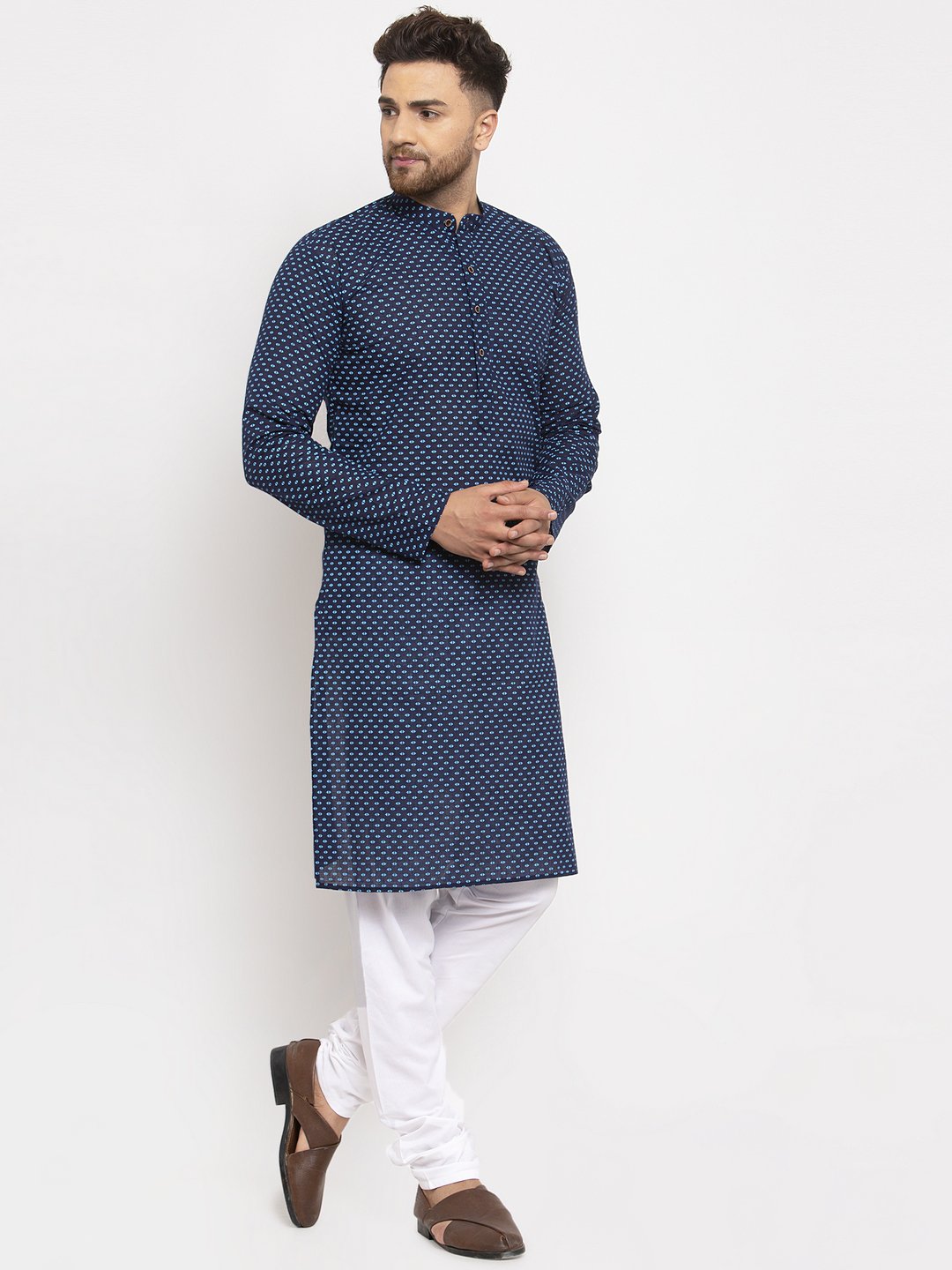 Jompers Men Blue Cotton Printed Kurta Only | Swadesiicart