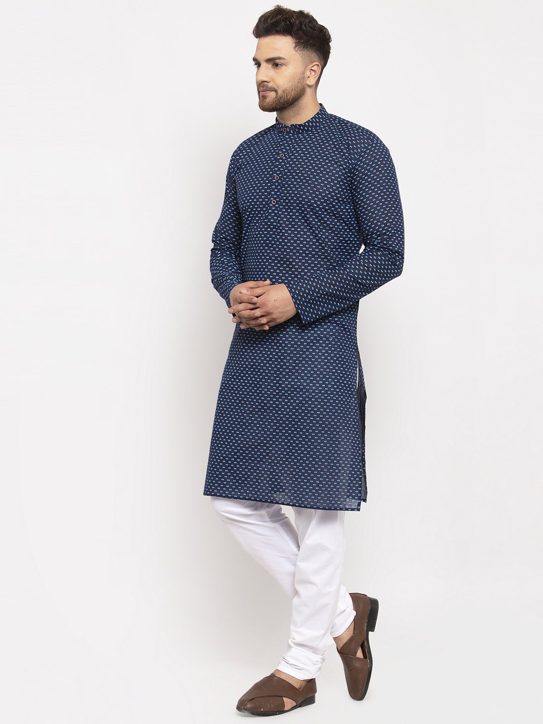 Jompers Men Blue Cotton Printed Kurta Only | Swadesiicart