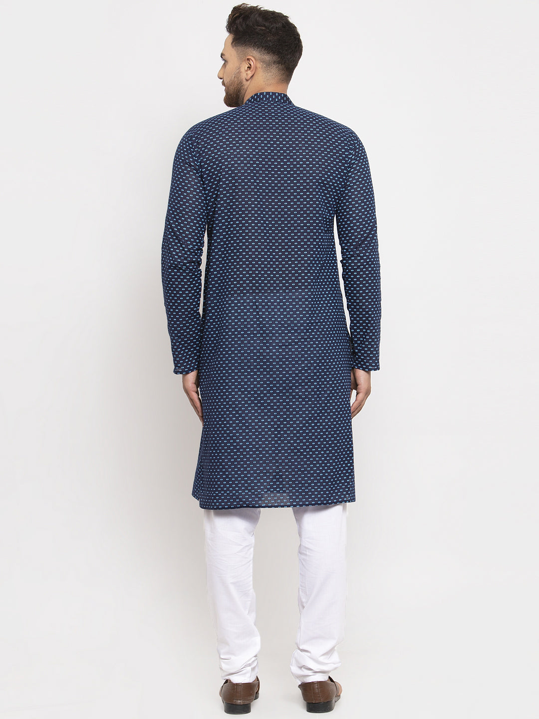 Jompers Men Blue Cotton Printed Kurta with Pyjamas | Swadesiicart
