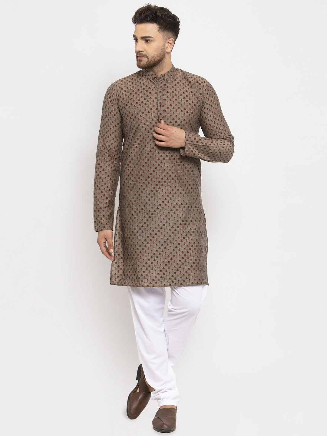 Jompers Men Grey Cotton Printed Kurta Only | Swadesiicart