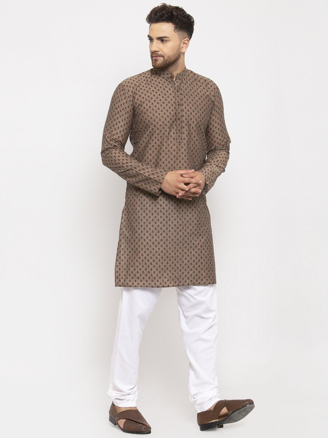 Jompers Men Grey Cotton Printed Kurta Only | Swadesiicart
