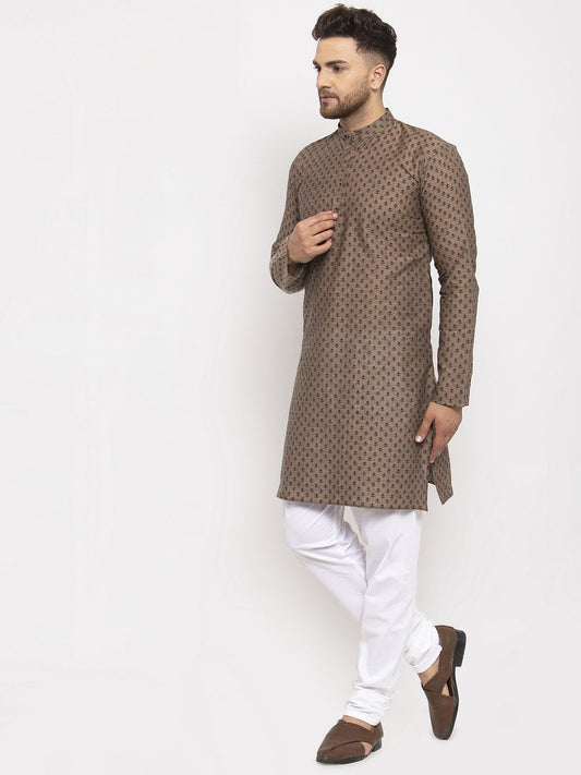 Jompers Men Grey Cotton Printed Kurta Only | Swadesiicart