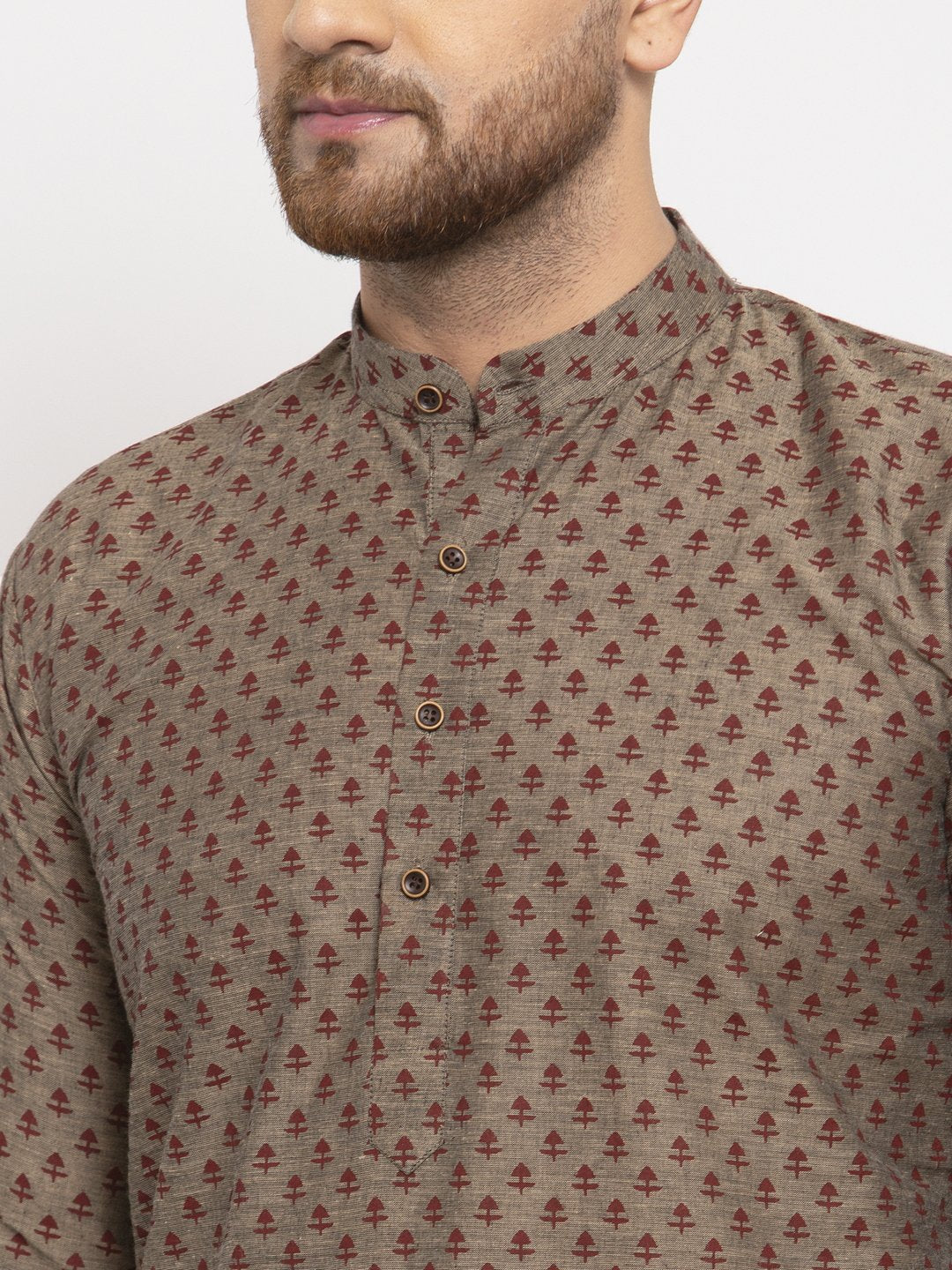 Jompers Men Grey Cotton Printed Kurta Only | Swadesiicart
